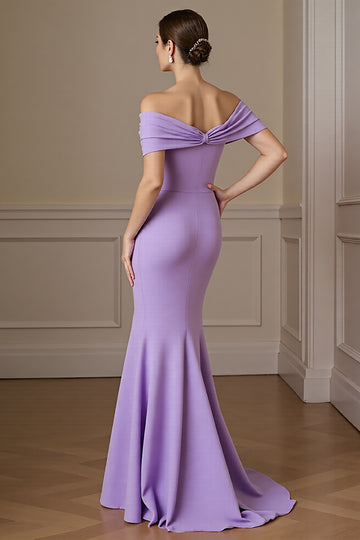 Lilac Off The Shoulder Mermaid Ruched Formal Dress